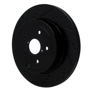 Subaru WRX Brake Rotor (1) - Rear Left - R1 Concepts - Drilled & Slotted - Black - `18-`25